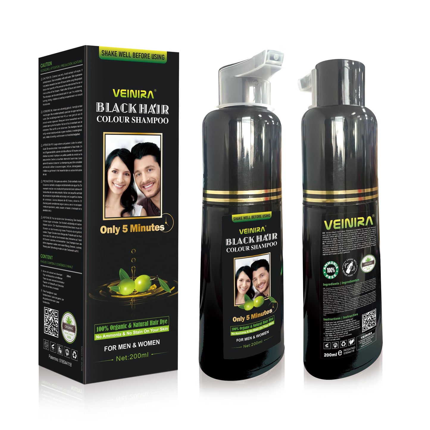 Einira Premium Hair Pack Lack Hair Color shampoo for men & women 200ml